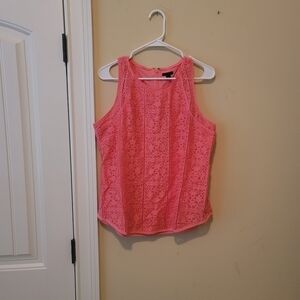 Ann Taylor Peach Pink Lace Sleeveless Shirt Top